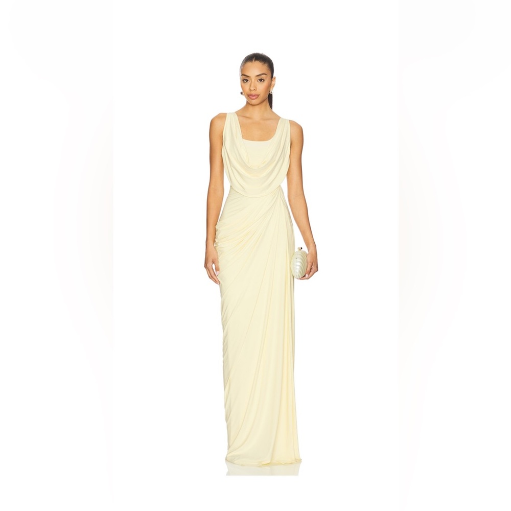 Butter Yellow Sleeveless Cowl Neck Maxi Gown